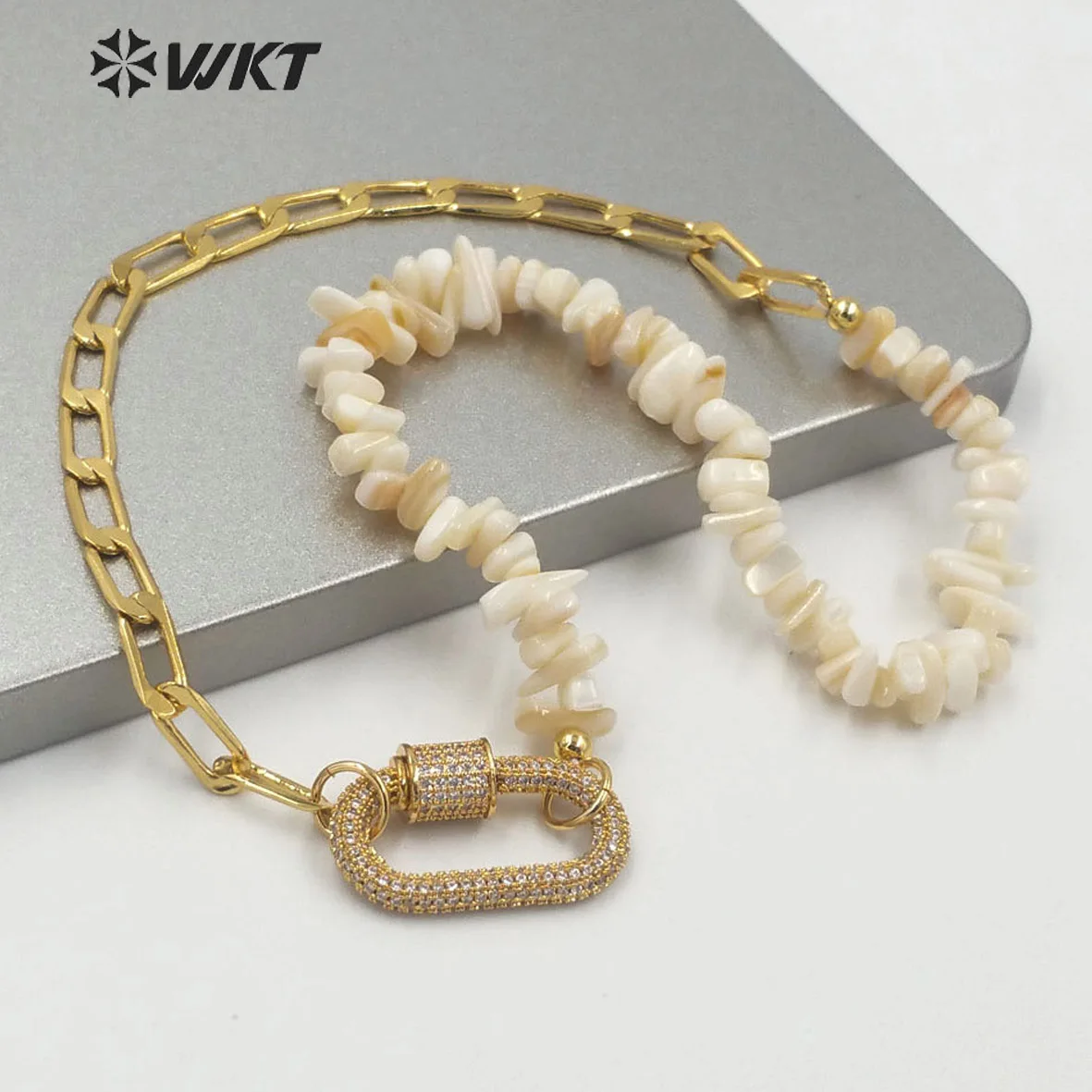 

WT-MN976 Новый осенний дизайн, женское винтажное ожерелье-цепочка с гравийной ракушкой, позолоченная застежка, разъем, тонкий ACC