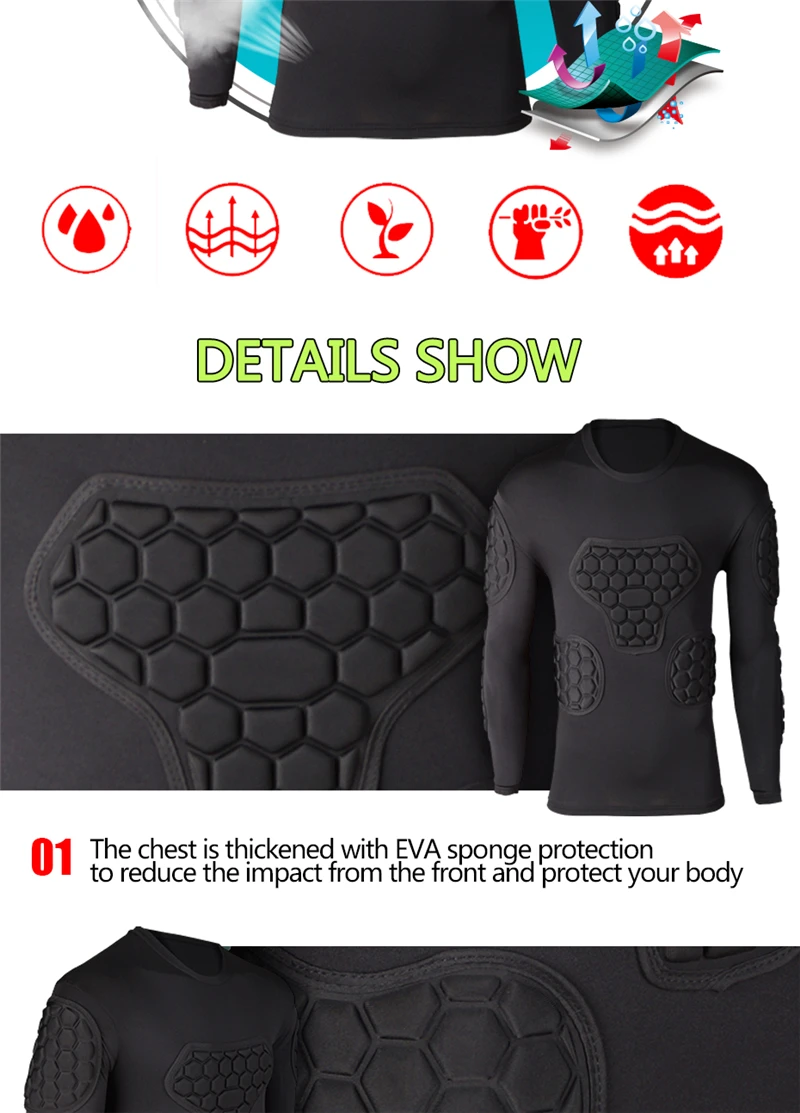 Professionelle Rugby Fußball Fußball Torwart Trikots Rüstung Uniformen Shirts Jacken verdicken EVA Schwamm Ellenbogen Brustschutz – Detail 5