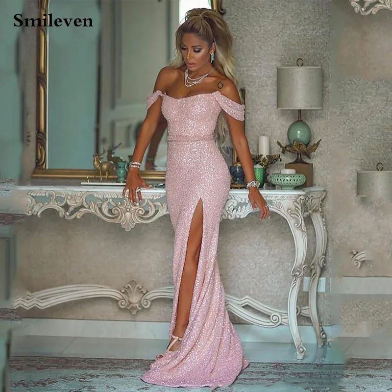 

Smileven Sexy Mermaid Evening Dress Sequin Off The Shoulder Formal Dress Party Gown robe de soiree Side Split Mermaid Prom Gowns