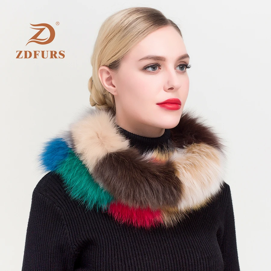 ZDFURS-bufanda de piel de zorro auténtica para mujer, bufanda de anillo, redecilla, chal infinito