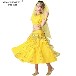 Conjunto de trajes de danza del vientre para niños, ropa India de bollwood, danza Oriental, Egipto, actuación, escenario, 2/7 piezas