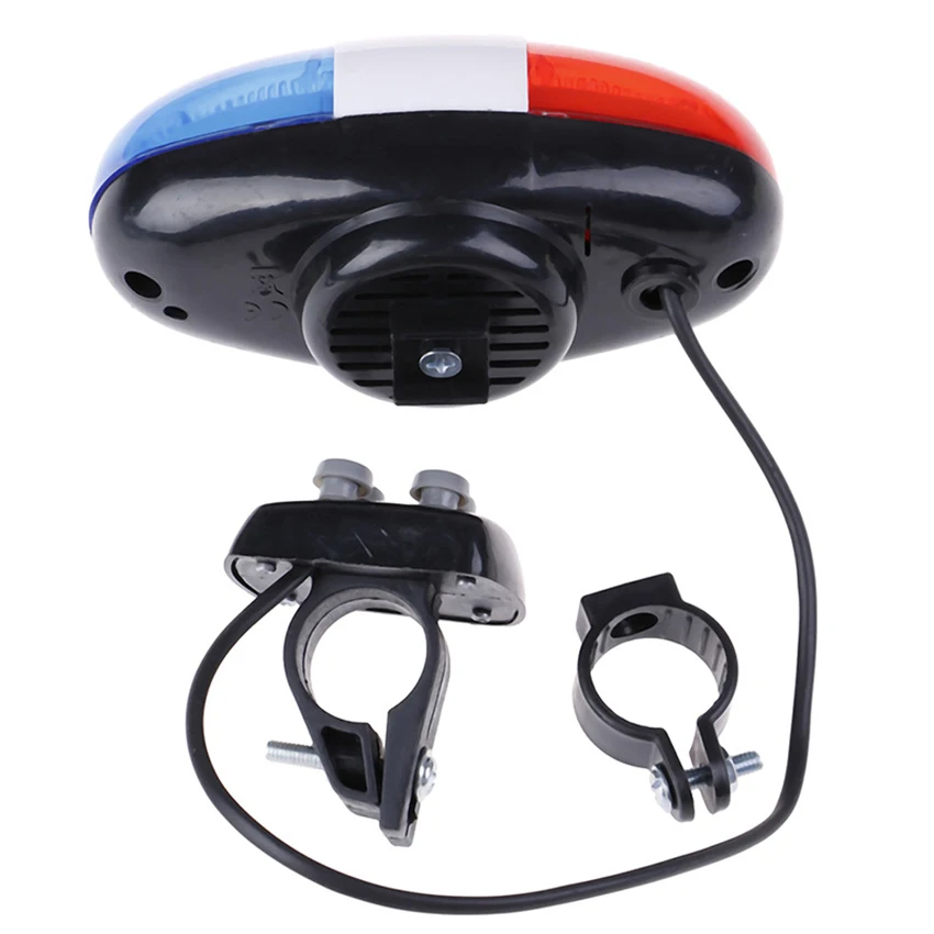 Luce sonora della polizia della bicicletta, campana del corno della sirena del corno della luce del LED della bici, luce del LED 4 suoni della tromba, luce di sicurezza di avvertimento