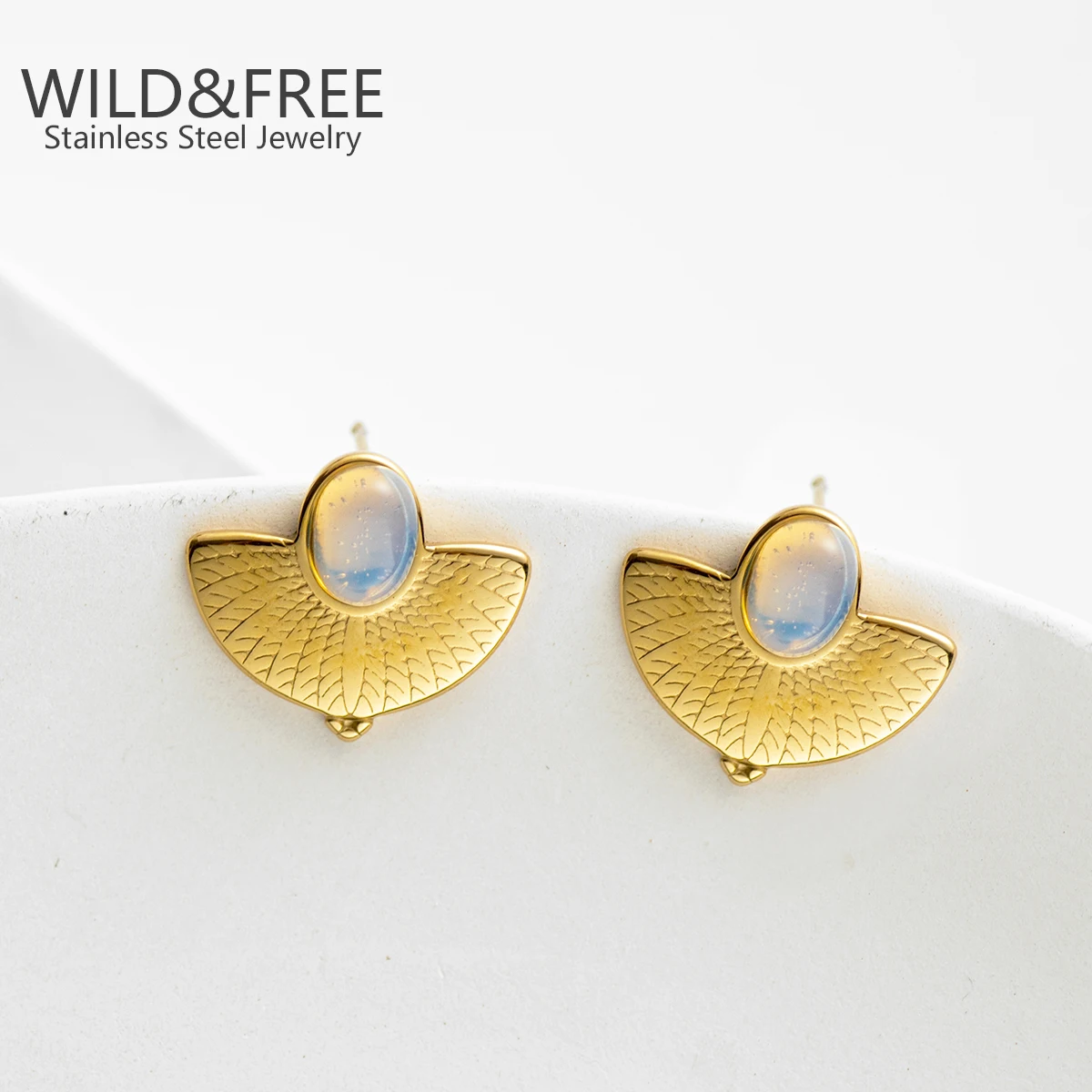 Gold Plated Stainless Steel Earrings Trendy Natural Stone Drop Earrings New Design Metal Geometric Earrings Aros Mujer Gift