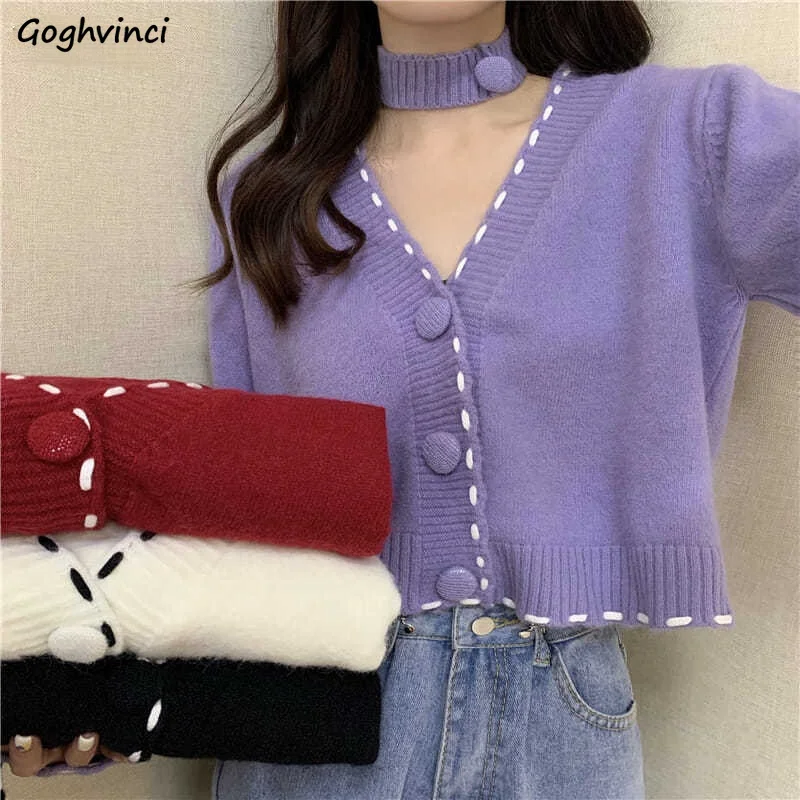 

Sweaters Cardigans Women Cropped V-neck Girls Japanese Style Lazy College Students Tender Ulzzang Chic All-match Knitting Female