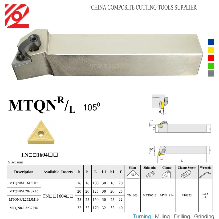 EDGEV 105 gradi MTQNR MTQNL 1616H16 2020K16 2525M16 3232P16 portautensili per tornitura esterna per tornio CNC per TNMG160404 160408