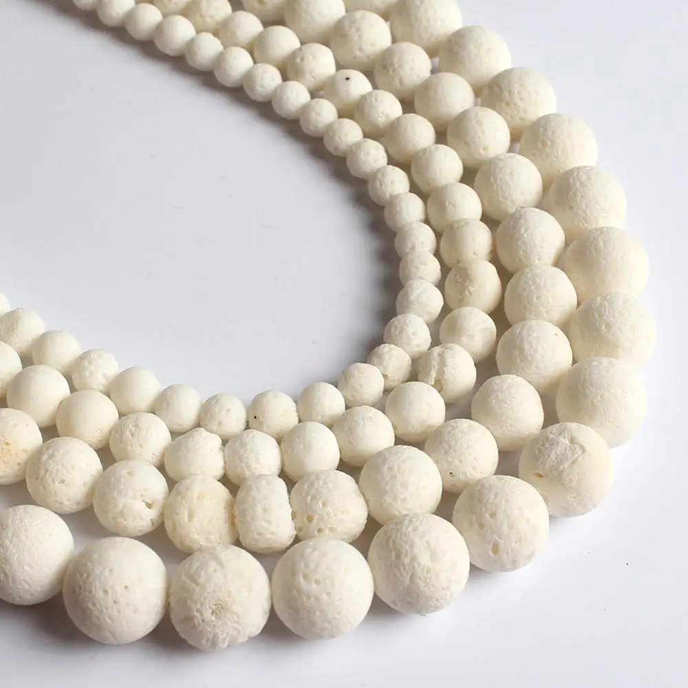 Natural White Sponge Coral Stone Beads Round Loose Bead For Jewelry Making Diy Charms Bracelet Accessories 15\'\'Inch 6 8 10 12mm