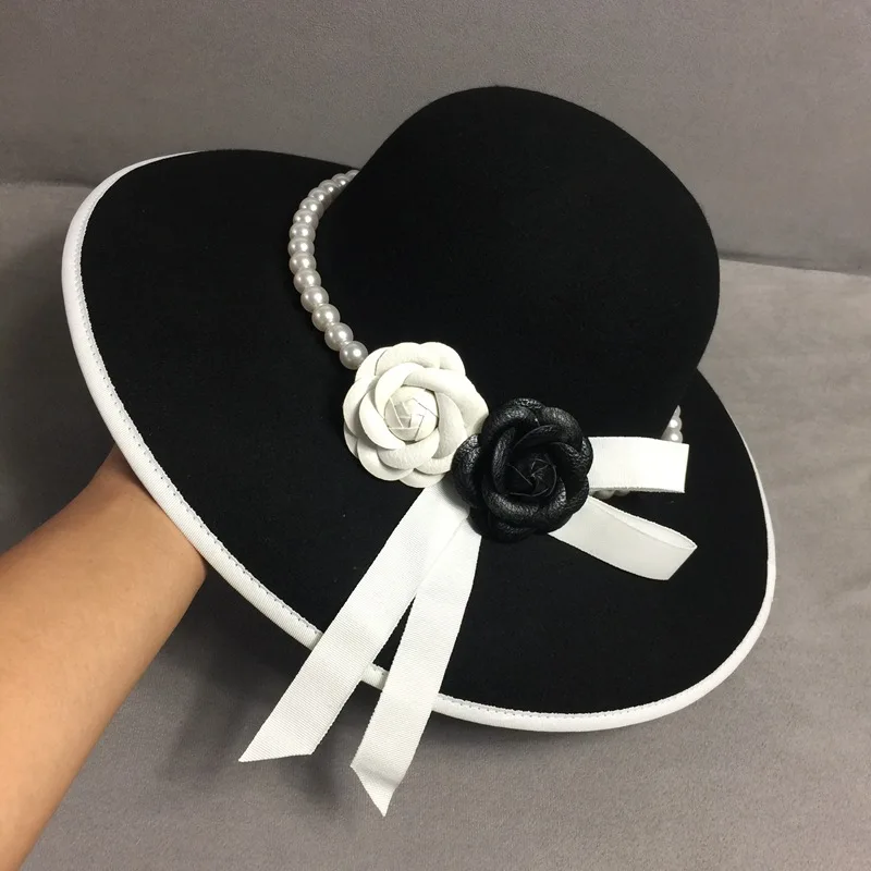 Black Wedding Hats for Women Her style Pearl Flower Sunshade Foldable Hats Wedding Accessories Outdoor Bridal Headwear