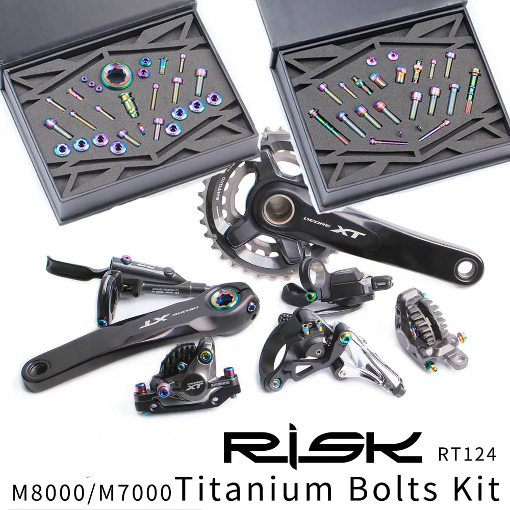 RISK Titanium Mountain Bicycle Shift Bolts Set MTB Bike Oil Disc Brake Screw Kits For Shimano M7000 XT M8000 Brake/Derailleurs