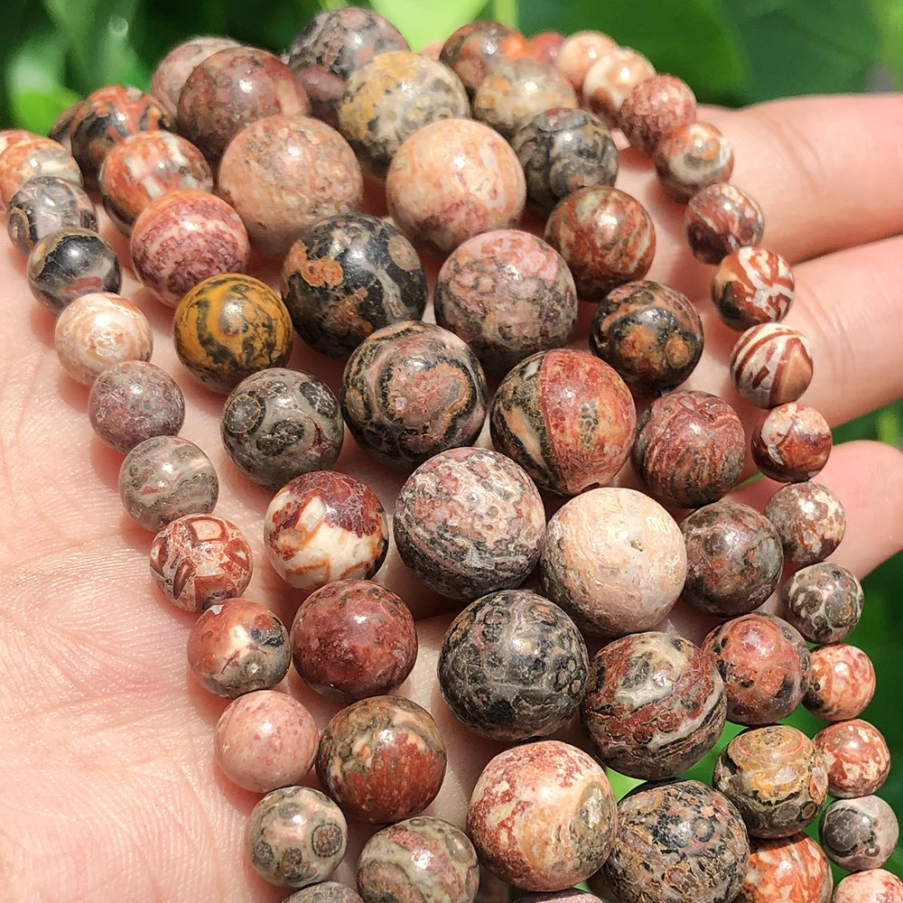 Wholesale Natural Leopard Jasper Stone Beads Round Loose Spacer Beads For Jewelry Making Diy Bracelet 4/6/8/10/12mm 15inch