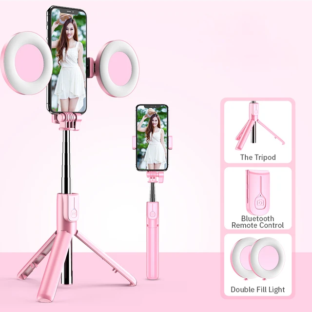 Anillo De Luz Led 4 En 1 Para Palo De Selfie, Monopié De Mano Extensible, Inalámbrico, Bluetooth, Compatible Con Iphone Y Android X 8 - Palos Selfie - AliExpress