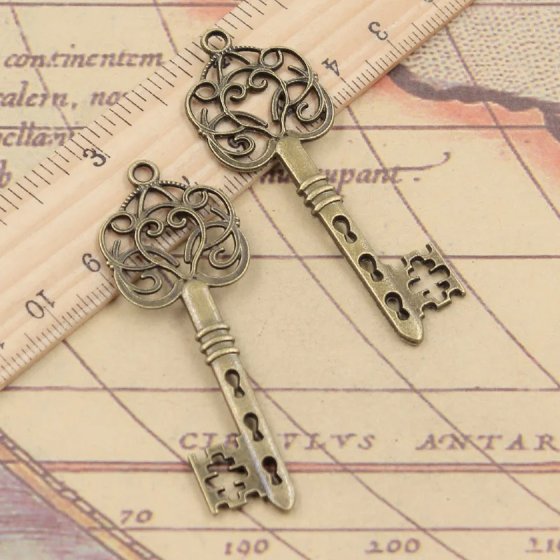 10pcs Charms Vintage Skeleton Key 61x21mm Tibetan Bronze Silver Color Pendants Antique Jewelry Making DIY Handmade Craft