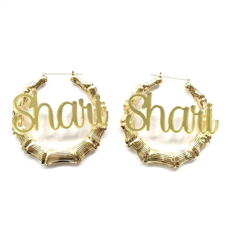 

Custom Bamboo Hoops Earrings Transparent Base With Personalize Words Letters Name Acrylic Fashion Jewelry