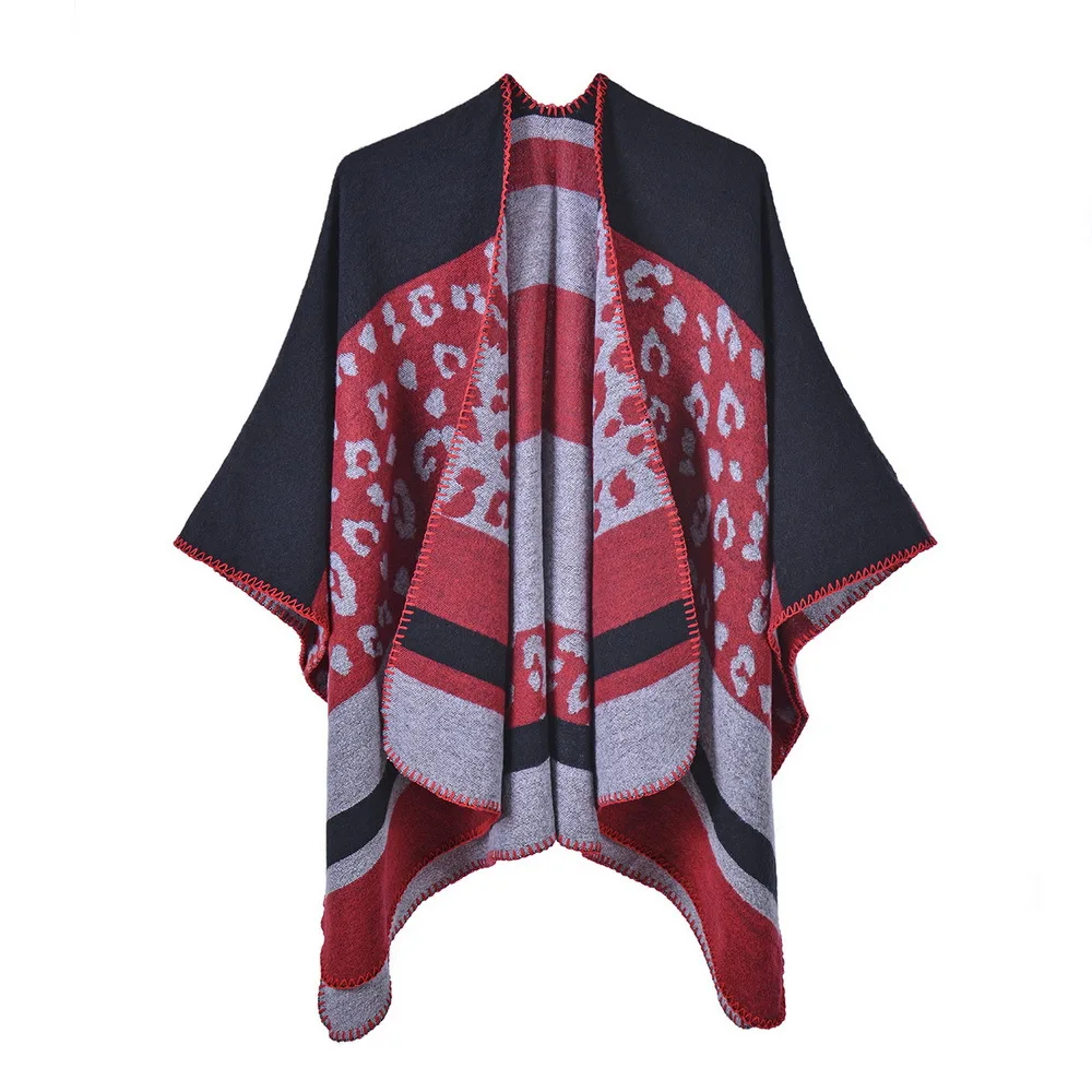 

Women's Warm Color Block Shawl Wrap Cape Winter Plus Size Cardigan Sweaters Open Front Poncho Long Knitting Blanket Coats