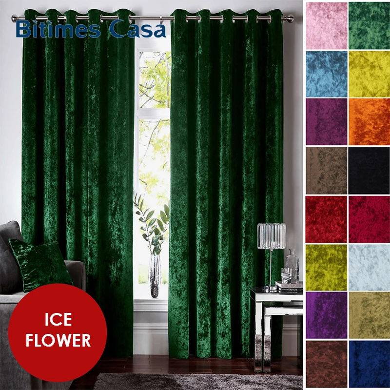 Ice Flower Pattern Velvet Blackout Window Curtains For Bedroom Living Room Interio Decoration High Shading Crushed Curtains