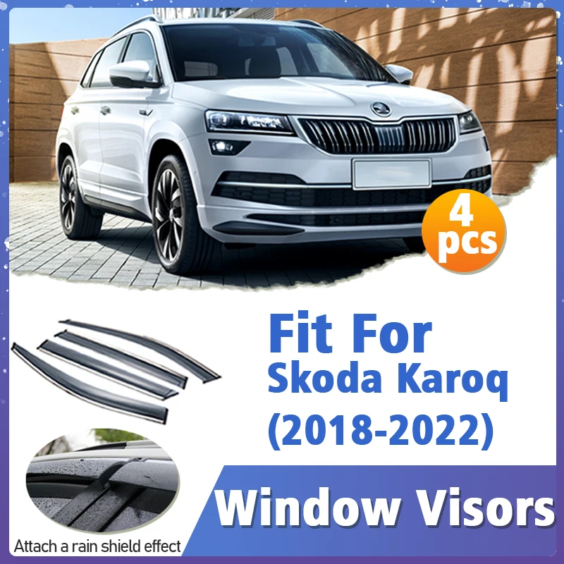 

Window Visor Guard for Skoda Karoq 2018-2022 Vent Cover Trim Awnings Shelters Protection Sun Rain Deflector Auto Accessories