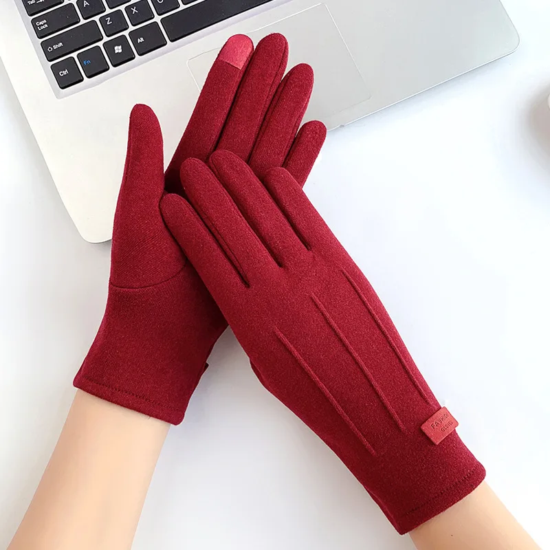 Simple Fashion Gloves Women Winter Vintage Full Finger Touch Screen Driving Cycling Warm Windproof Female Glove Mittens G060