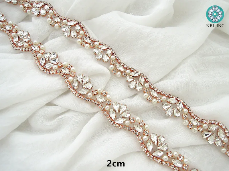 (1 YARD) Rhinestone bridal belt wedding pearl trim with crystals wedding dress accessories belt sash for wedding dress WDD0405