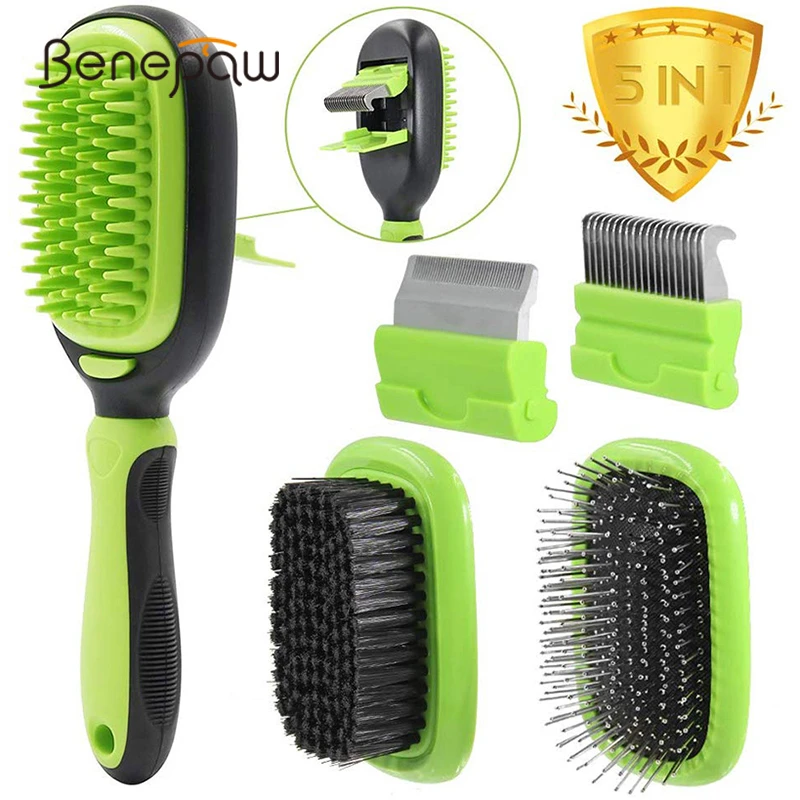 

Benepaw 5 In 1 Dog Grooming Kit Dual Side Detachable Pet Slicker Bristle Pin Hair Brush Deshedding Comb For Dogs Cat Massage