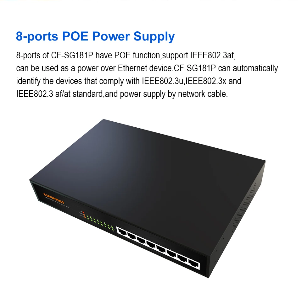 Imagem -06 - Comfast 10 Portas 100m Inteligente Poe Switch Portas 100m Poe Mais Portas 100m Uplink Porta de Rede Potência 150w Cf-sg181p