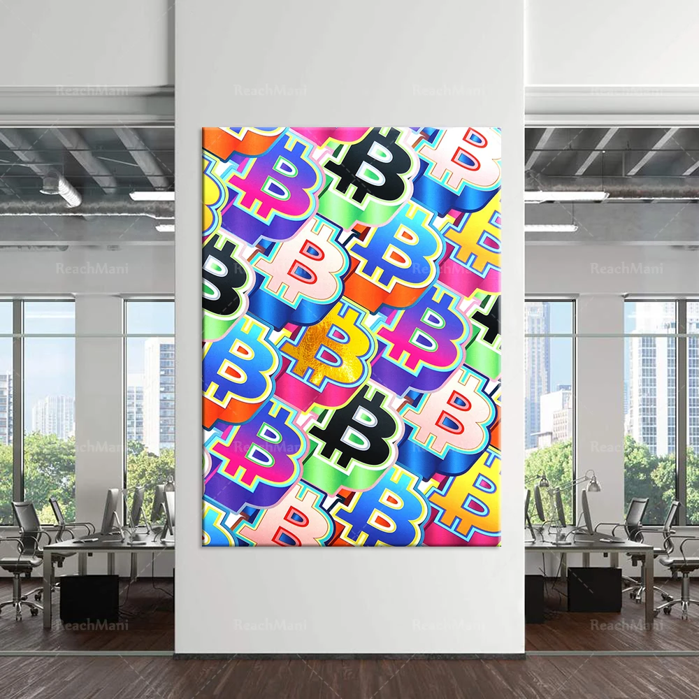 Nordic Bitcoin Pop Art Posters and Printing Office Home Decoration Stock Exchange Wall Art Canvas Painting Living Room Modular P