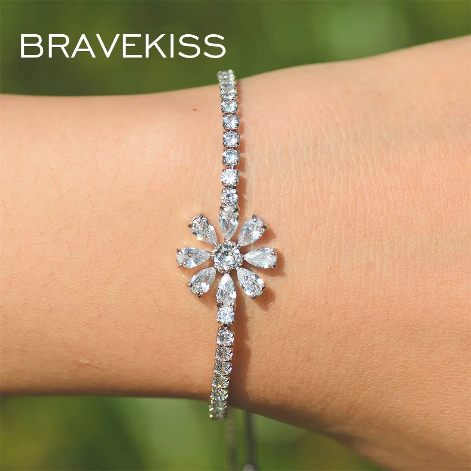 Bravekiss NEW Adjustable CZ Fashion Bracelets for Women Gift Tennis Bracelet White Crystal Jewelry Cubic Zirconia Femme UB0202