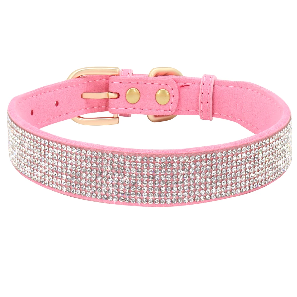 Rhinestone Dog Collar Soft Suede Leather Dog Cat Collar Crystal Diamond Sparkling Pet Dog Puppy Collar for Chihuahua Yorkshire