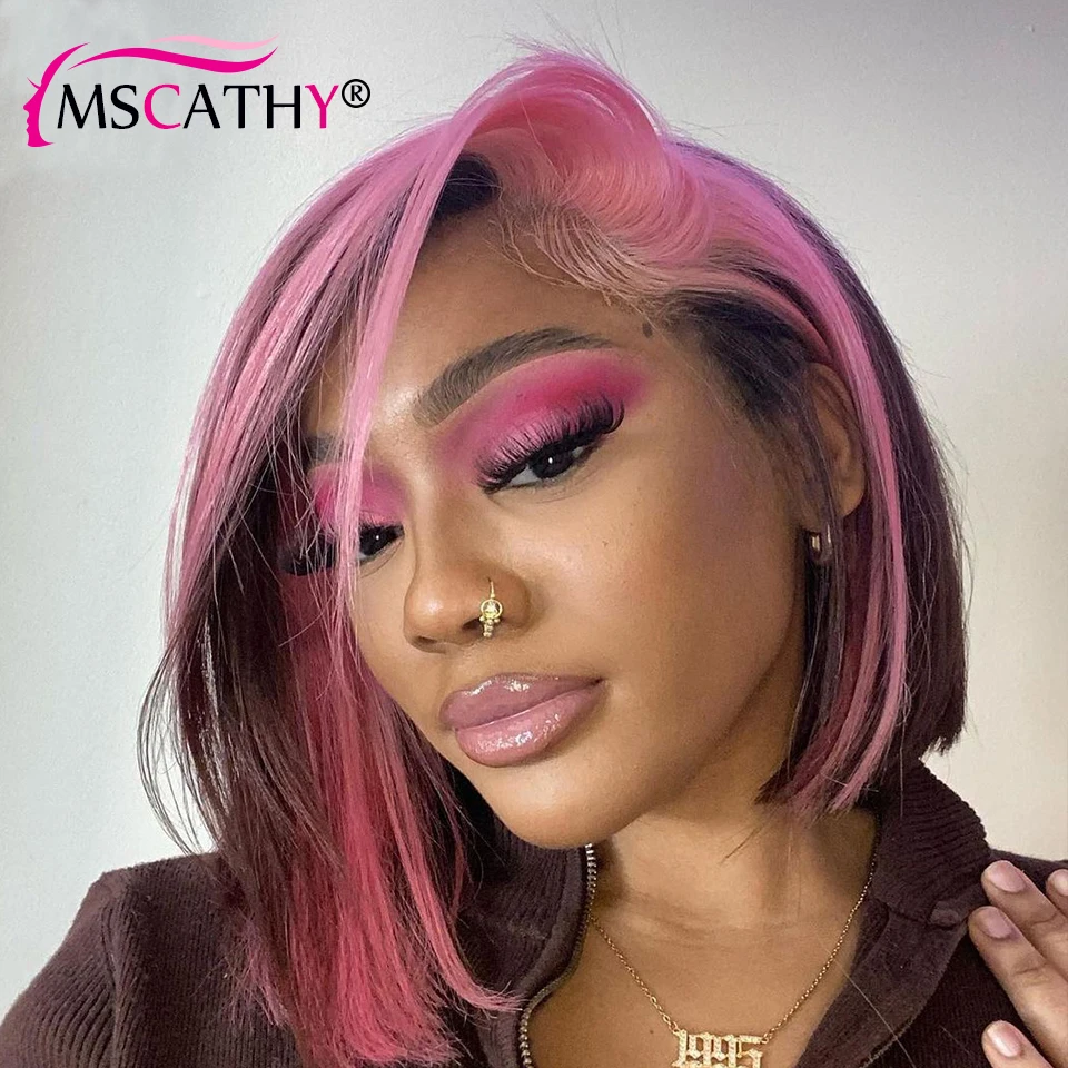 Bob Wig Lace Front Human Hair Wigs Pink Purpel 613# Blonde Highlight Colored Straight HD Lace Frontal Wigs For Women Human Hair