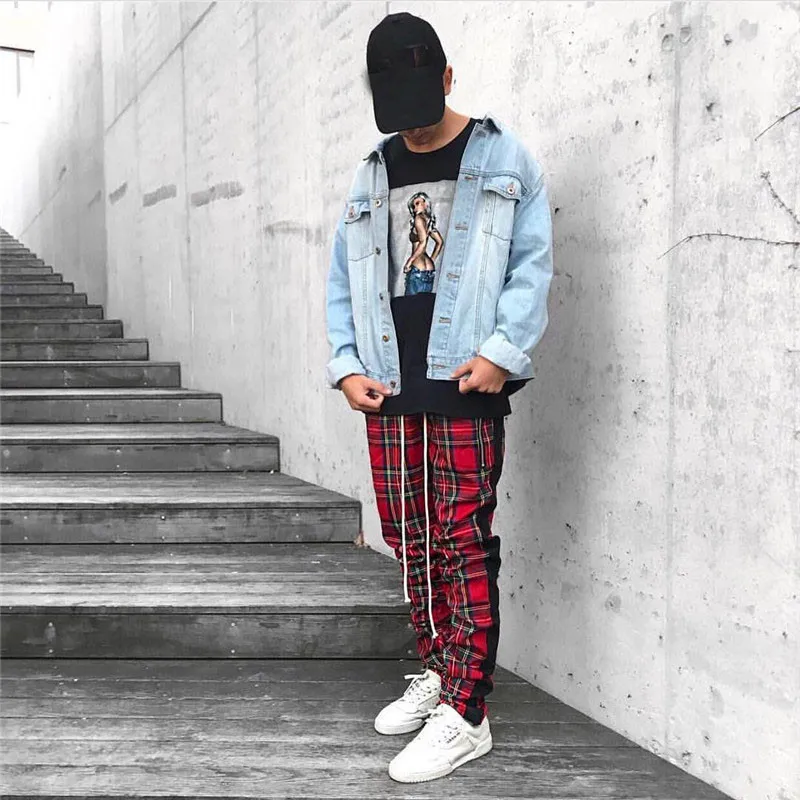 Scottish Plaid Joggers pants Men 2020 Urban Streetwear Justin Bieber Checkered SweatPants Hip-hop Ankle Zip Lattice Track Pants