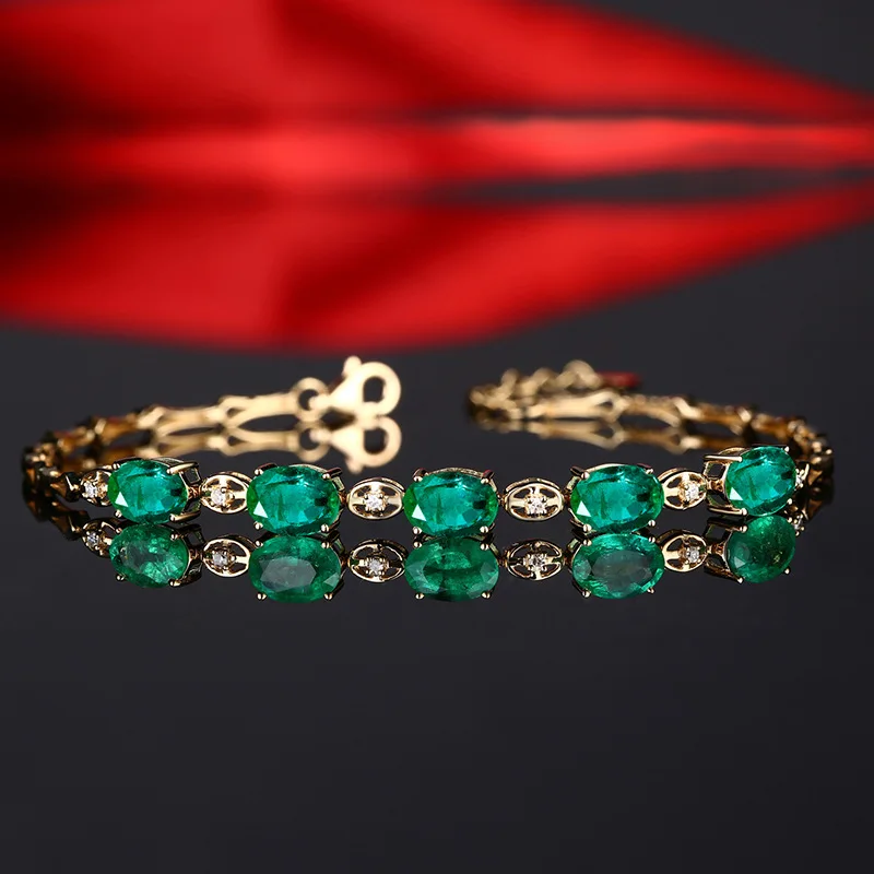 14K Gold Natural Emerald Gemstone Bracelets for Women Pulseira Feminina Bizuteria Joyas Pulseras De Ley 925 Mujer Bracelets Girl