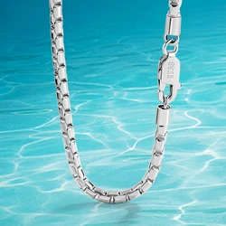 Classic 925 Sterling Silver Box Chain Necklaces for Men Long Hip Hop Necklace On Neck Fashion Jewelry Friends Gift Wide 5MM