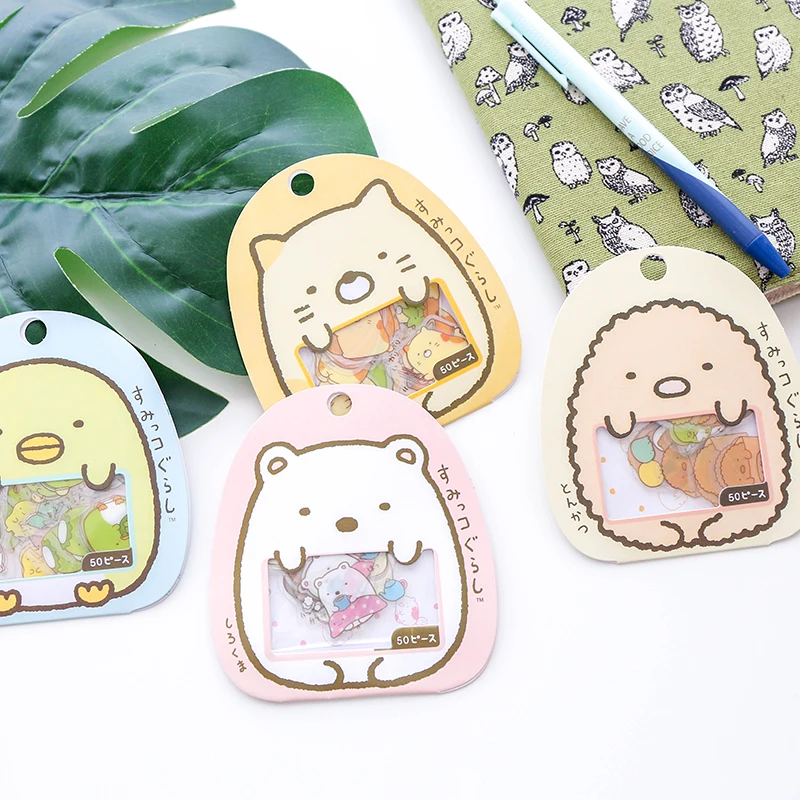 Autocollants Kawaii en PVC, 50 pièces/paquet, étiquettes mignonnes de dessin animé, joli chat, ours, pour décoration de journal intime, papeterie
