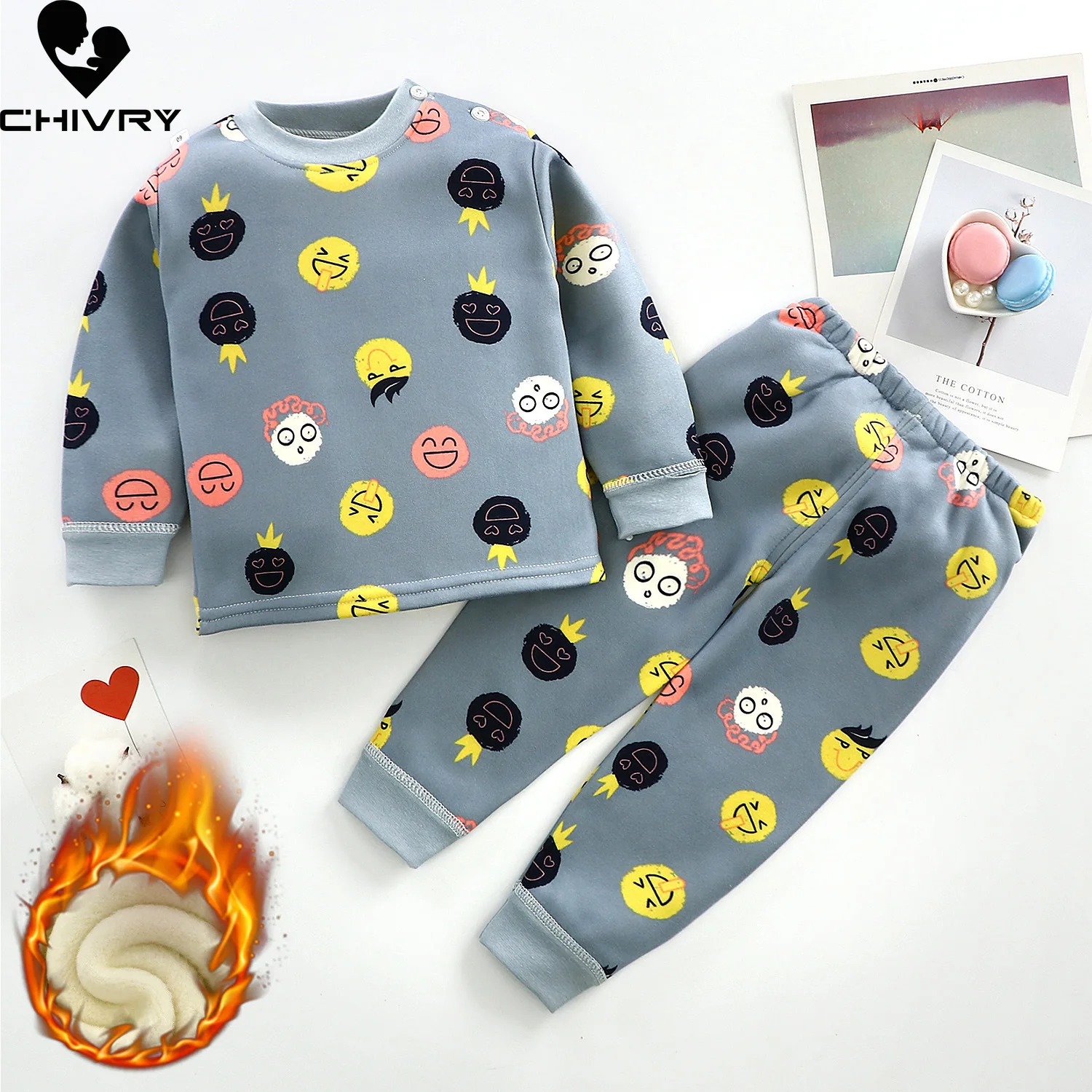 Neue 2021 Kinder Jungen Verdicken Pyjama Sets Cartoon Oansatz Tops mit Hosen Baby Mädchen Herbst Winter Weichen Warmen Schlaf Kleidung sets