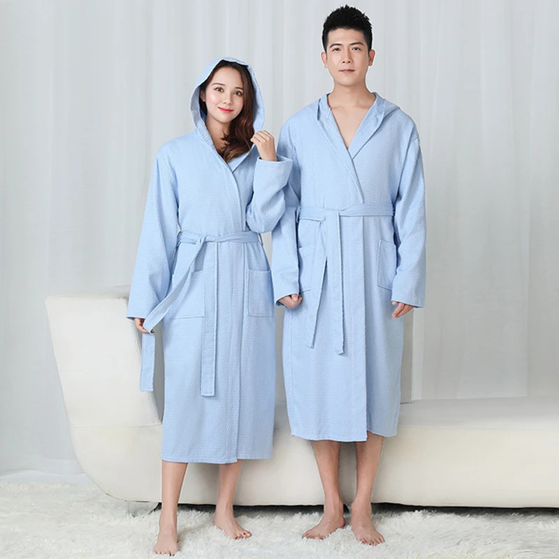 Autumn New Lovers Hooded Robe 100% Cotton Waffle Robe Unisex Bath Robe Winter Warm Bathrobe Sleeprobe New Arrival Homewear