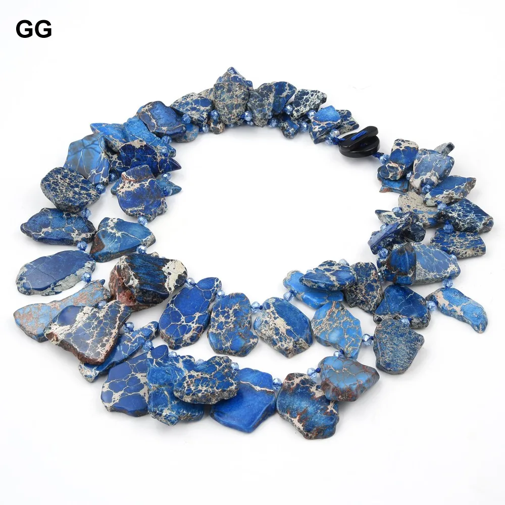 

GuaiGuai Jewelry 22'' 2 Strands Blue Sea Sediment Imperial Jasper Crystal Necklace For Women