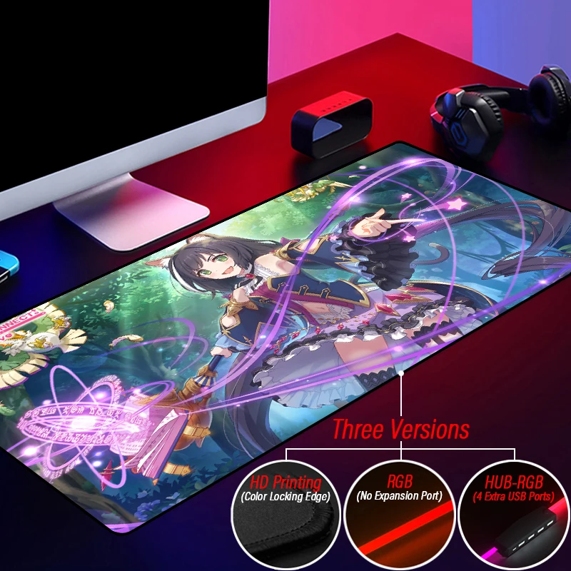 80x30cm RGB Re Gradient Backlit Gaming Mouse Pad Creative Custom Princess Desk Mat With HUB 4 Port USB Anime Mousepad