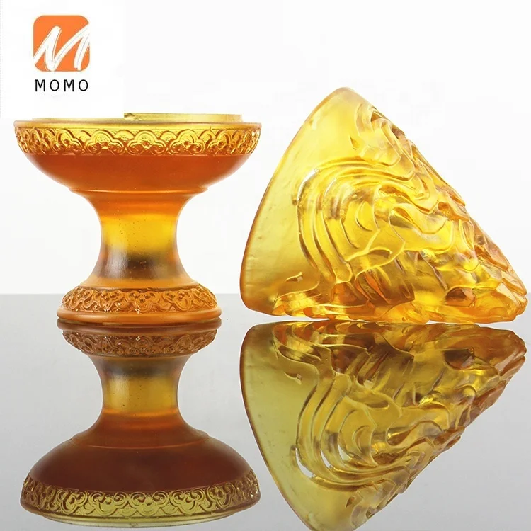 2020 Fengming Wholesale Custom 108*108*173mm Home Decor Glass Incense Burners Portable Liuli Gold Amber Burners