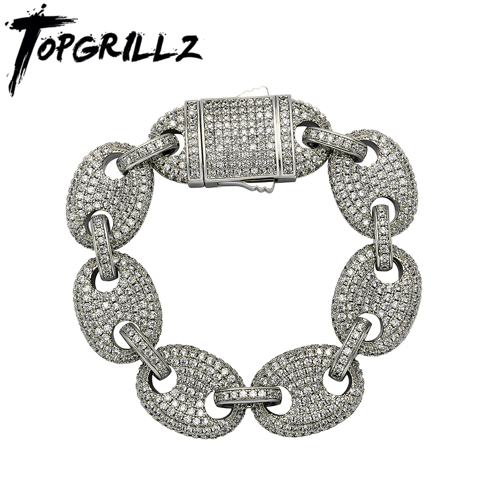 

TOPGRILLZ 17mm Solid Back Cuban Link Bracelet With New Spring Clasp Full Iced Out Cubic Zirconia Hip Hop Rapper Jewelry