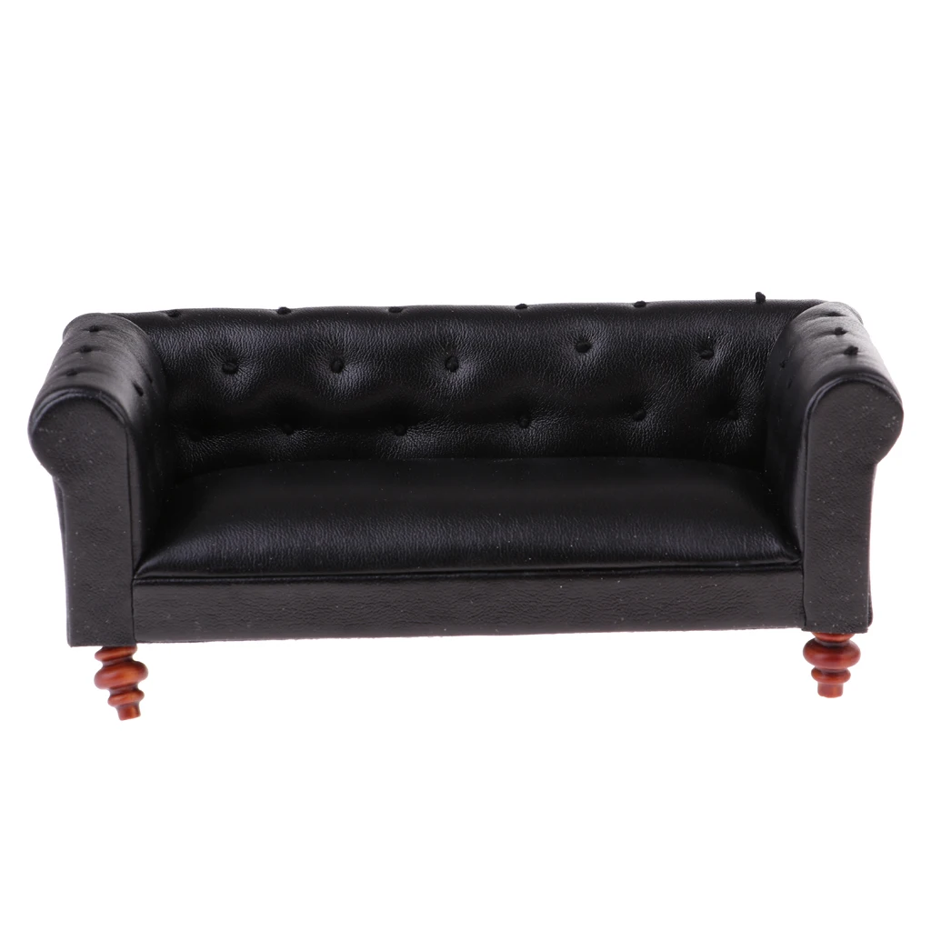 1/12 Quy Mô Nhà Búp Bê Đồ Nội Thất Da Vintage Dài Sofa Giường Mô Hình Thu Nhỏ Ngồi Phụ Kiện Trang Trí Đen