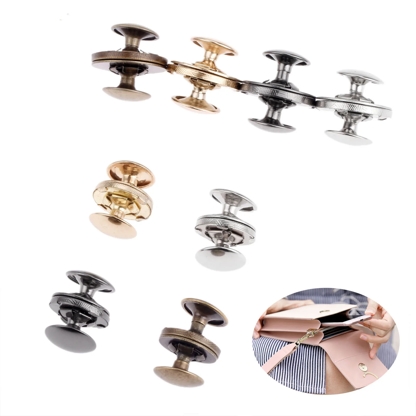 10 Sets Magnet Buttons Double Rivets Stud Magnetic Snaps Clasp For Handbags Purse Metal Button Fastener For Wallet Bags 14/18mm