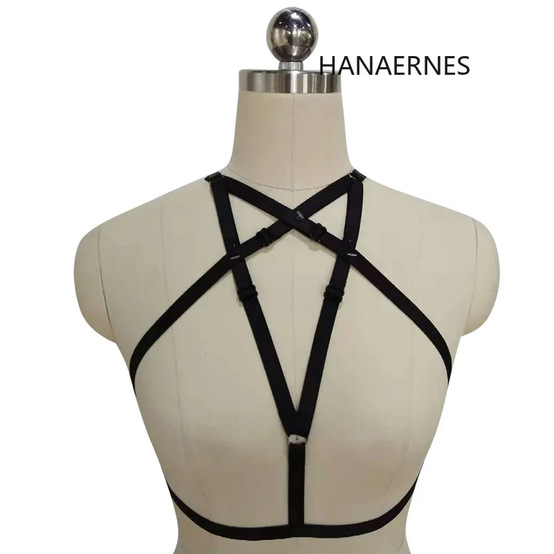 Hanaernes sutiã feminino preto da moda, jaula macia para corpo, top ajustável, cinto de bondage, roupa íntima, sutiã de bandagem