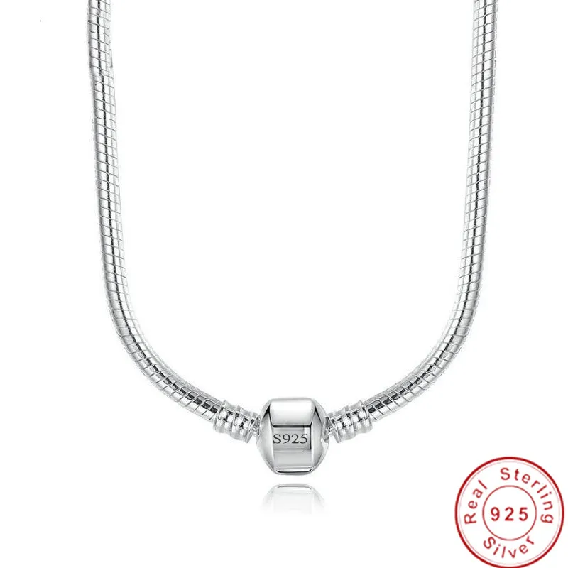 Collier à breloques en argent regardé 925 pour femme, boule sécurisée, perles de fermoir, cadeau de mariage, bijoux à bricoler soi-même, salle JONecklace, grande vente