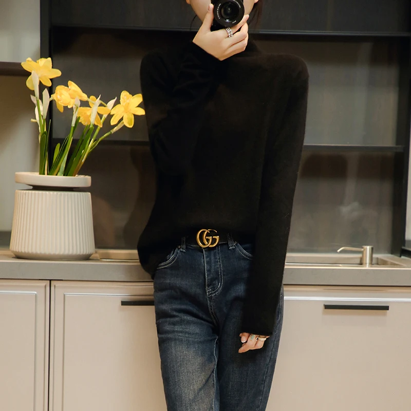 2021 Women's Autumn And Winter New High-Neck Loose Knit Bottoming Sweater, 100 Pure Wool Fashion And Elegant Casual Pullover Top