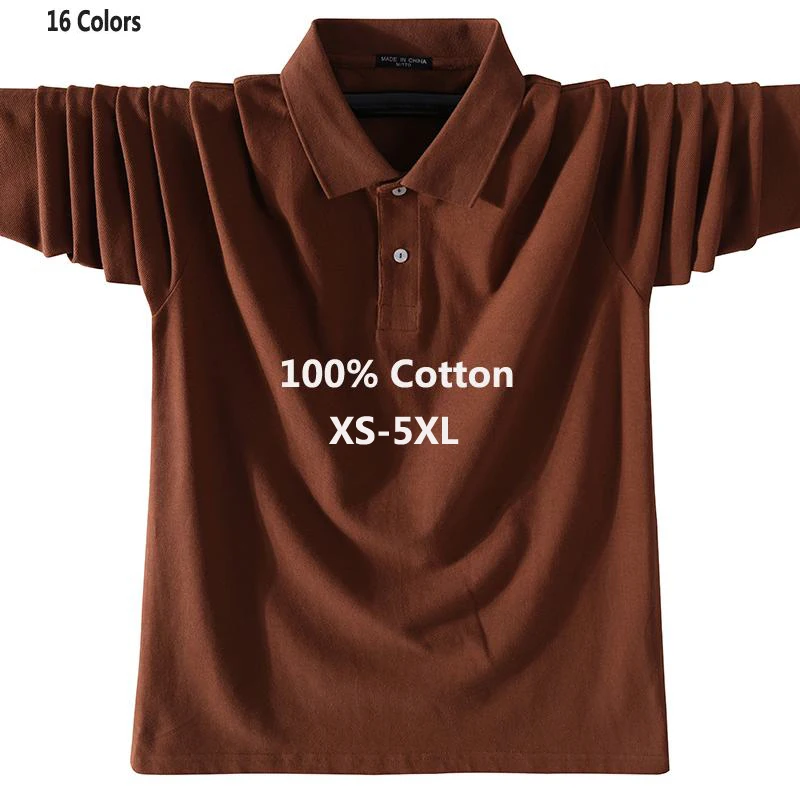 100% Cotton High Quality Men\'s Polo Shirts Solid Color Classic Casual Long Sleeve Polos Homme Fashion Men Clothing Lapel Tops