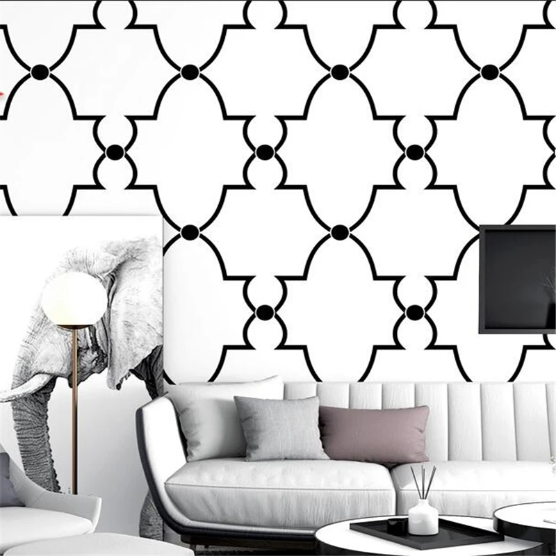 wellyu  Nordic Wallpaper TV Background Black and White Plaid Geometric Bedroom Living Room Modern Simple B&B Wallpaper