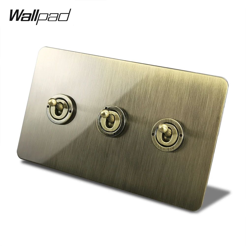 3 Gang Wall Toggle Switch Antique Brass Panel Wallpad H6 Series 4 Colors Options 146x86mm