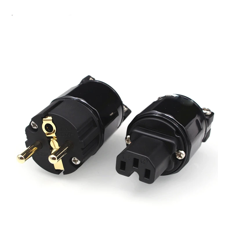 Hifi Gold plating  plated EU Schuko power plug Carbon Fiber HiFi Plug connectors Adapter P50 black