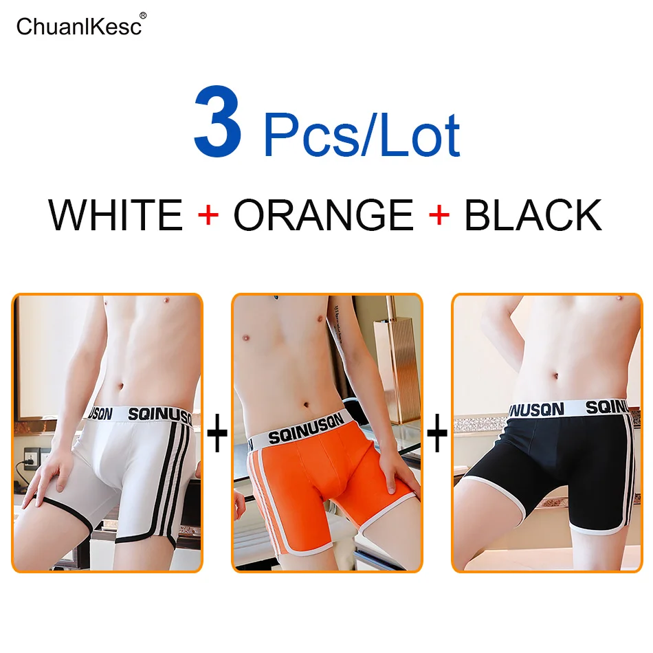 Men\'s Panties Sexy Long Flat Pants Pure Cotton Comfortable Sports Wear Resistant Leg Fashion Shorts Cheap 3 Pcs/Lot