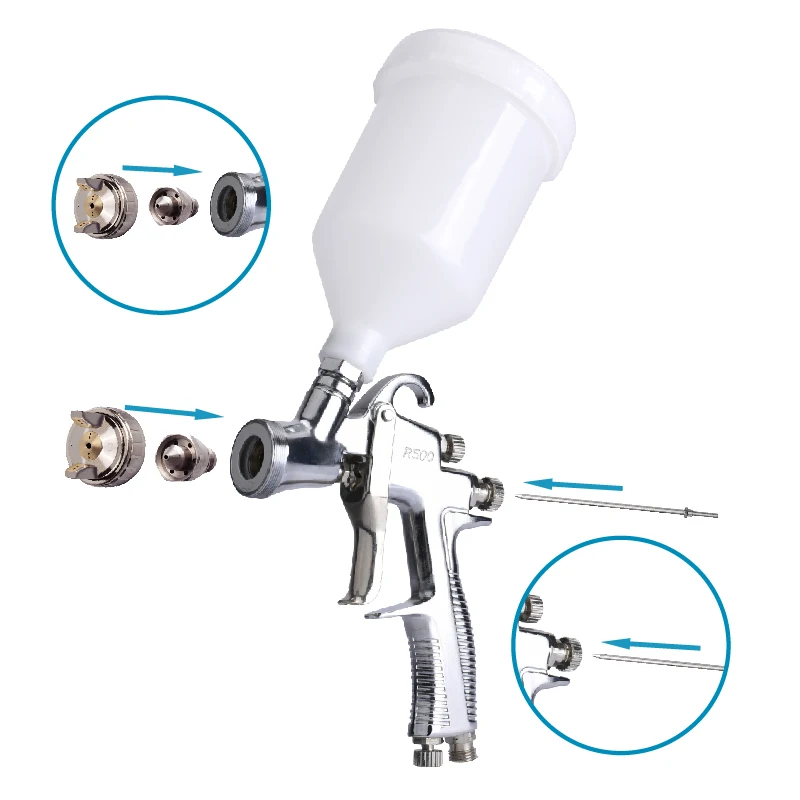 RONGPENG 2.0mm Spray Gun Stainless Steel Nozzle Needle Air Cap Set Spray Gun Repair Tool For R500 Paint Gun