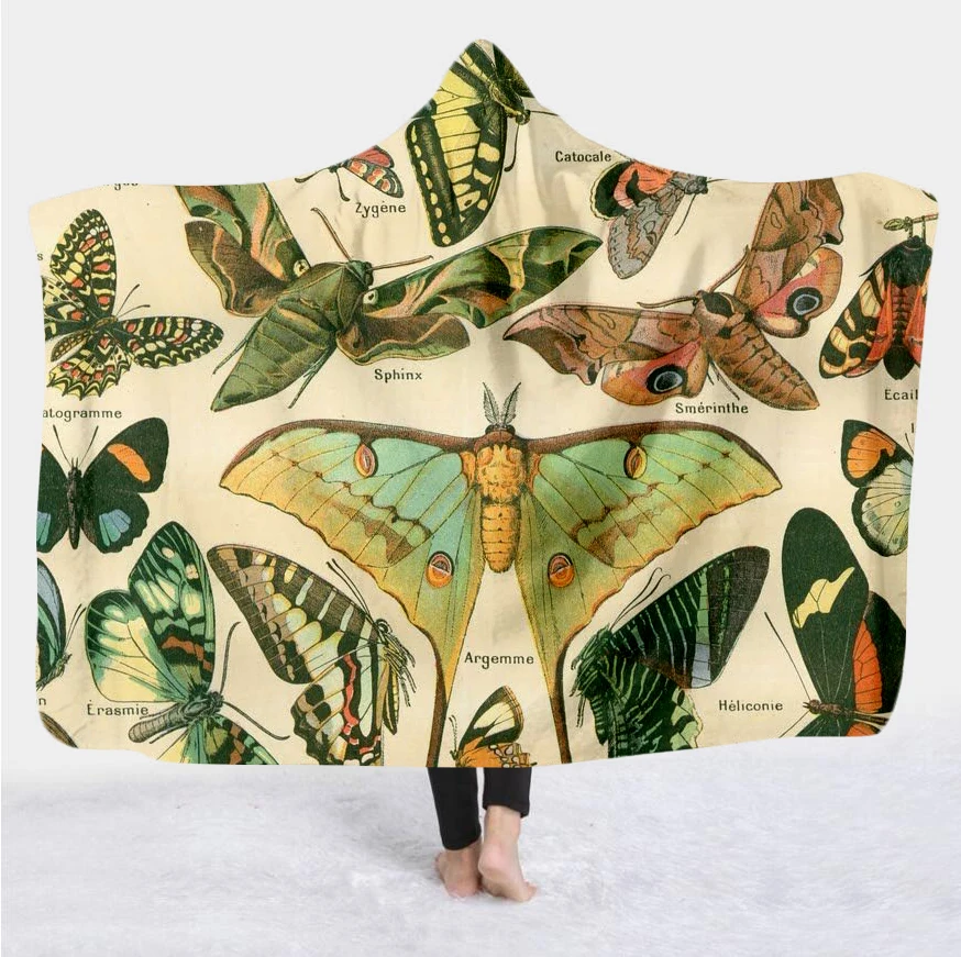 

Plstar Cosmos Colorful butterfly insect Blanket Hooded Blanket 3D full print Wearable Blanket Adult men women Blanket style-2