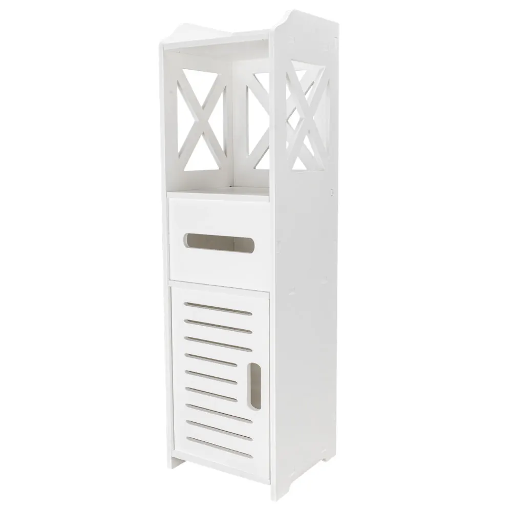 Bathroom Cabinet Storage Shelf Rack 2-Tier Single Door Waterproof Sturdy Durable Anti-Corrosion Easy to Clean White[US-Stock]